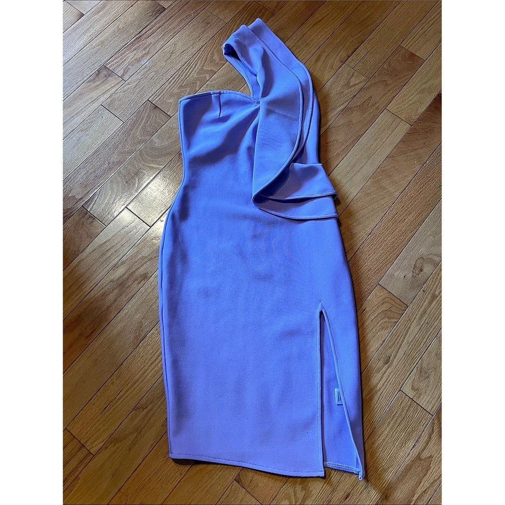 Lavender One Shoulder Ruffle Bodycon Midi Dress Purple Side Slit Cocktail S